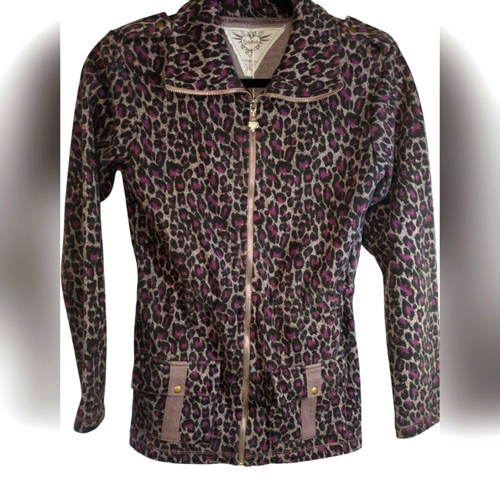 T2 Love Girls Anorak Purple and Gray Leopard Zippered Jacket - Size 10